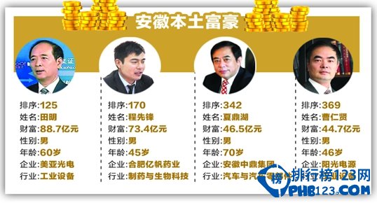 安徽富豪排行榜2014 美亚光电田明居首