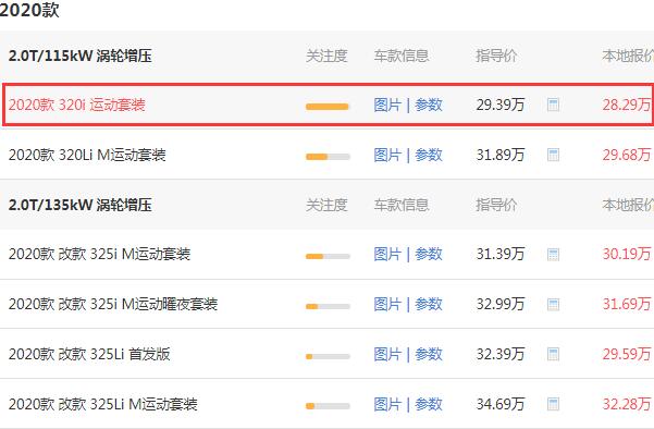 宝马320i报价多少 最便宜的宝马3系只需36.44万元