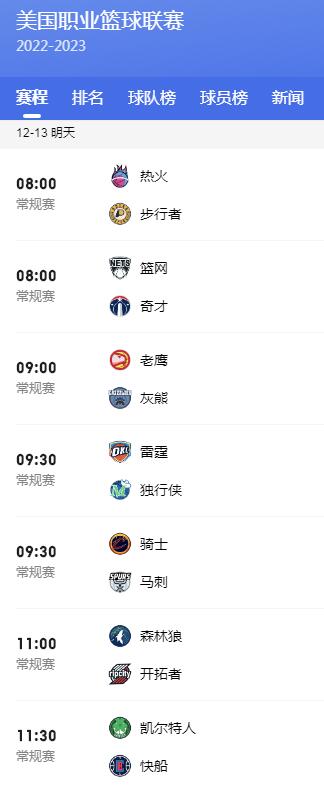 2022年NBA赛程直播时间表12月13日 今天nba常规赛最新比赛时间