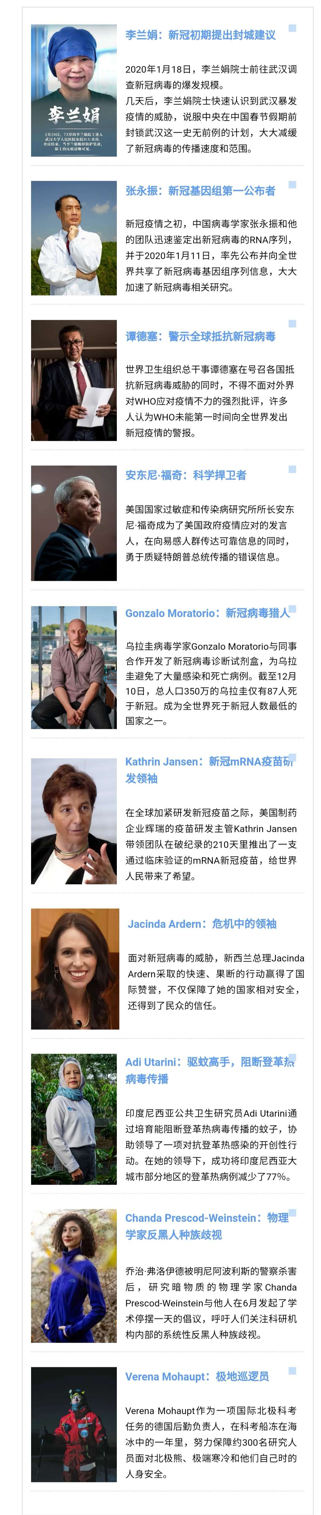 《自然》杂志年度科学界十大人物