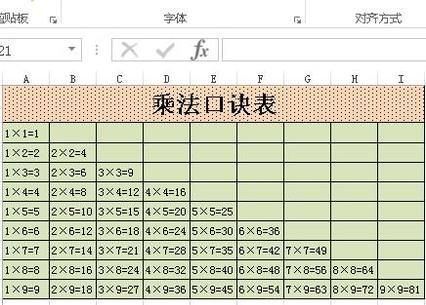 如何使用excel制作乘法口诀表