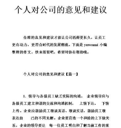 对公司的建议和意见怎么写？