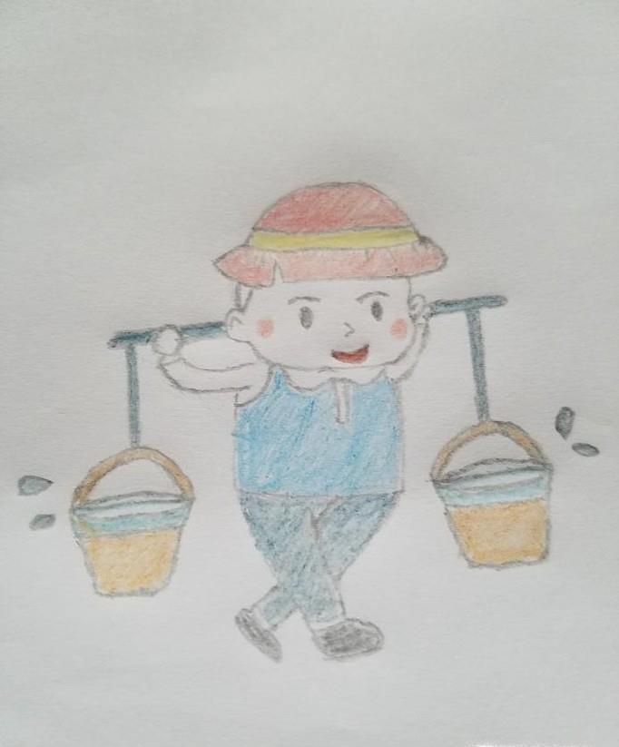 简笔画:挑水的小男孩