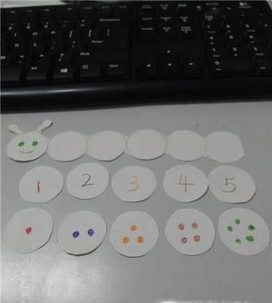 幼儿园数学区自制手工玩教具:毛毛虫1-5点数