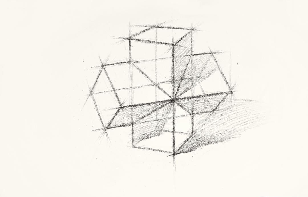 如何画素描几何体四棱柱与四棱柱穿插体