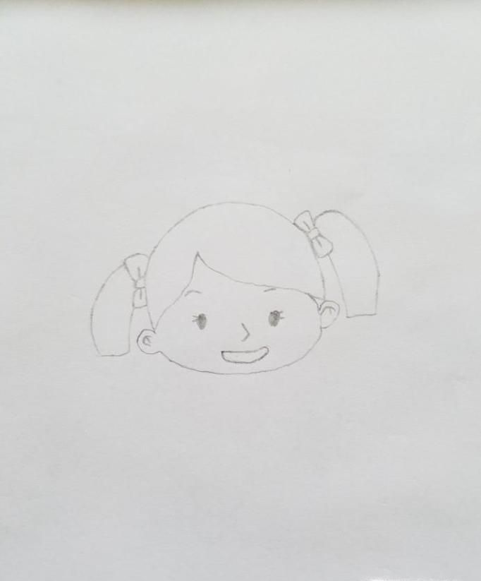 简笔画:扎马尾辫的小女孩